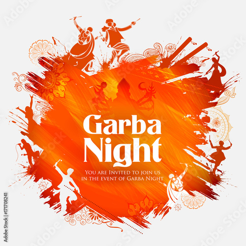 Couple playing Dandiya in disco Garba Night poster for Navratri Dussehra festival of India