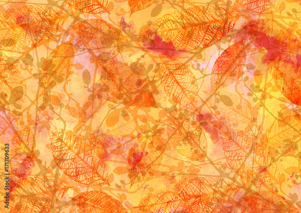 Autumn background with watercolor leaves and branches