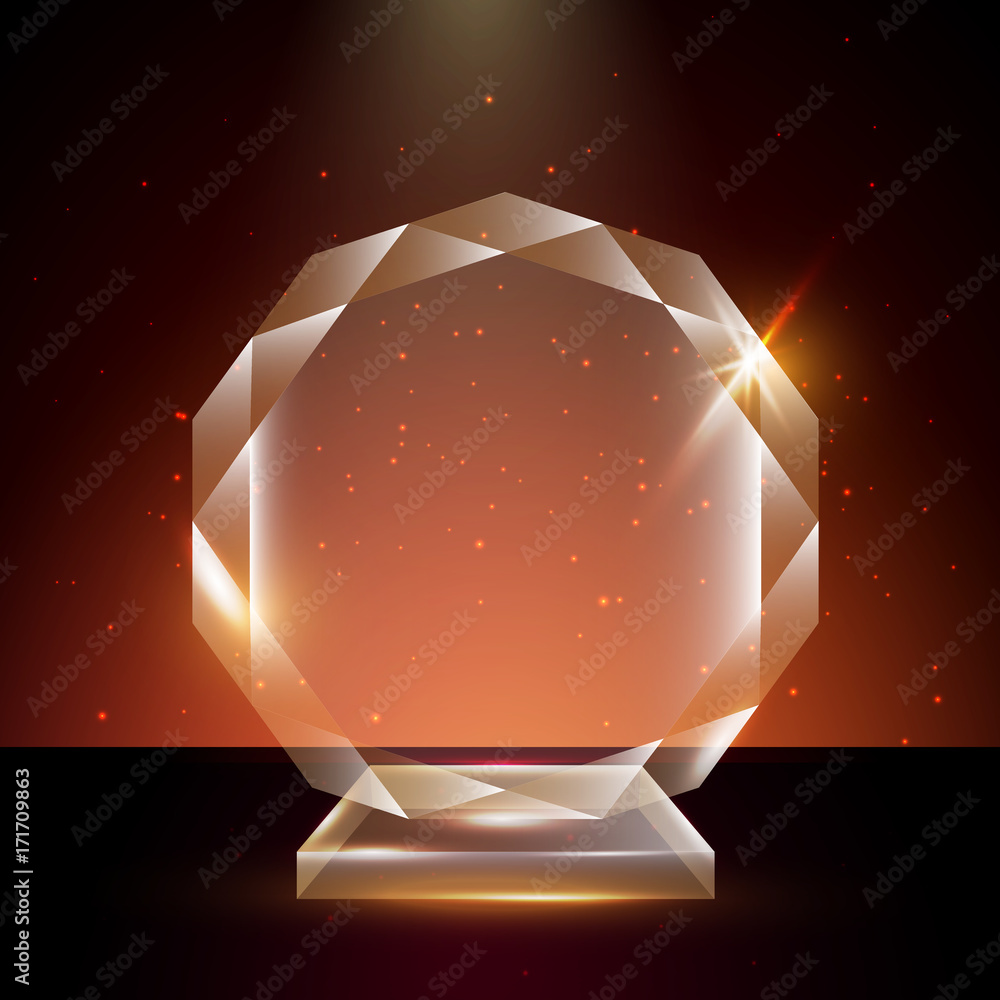 Blank Transparent Vector Acrylic Glass Trophy Award template in Glowing