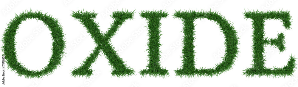 Oxide - 3D rendering fresh Grass letters isolated on whhite background. Oxide - 3D rendering fresh Grass letters isolated on whhite background.
