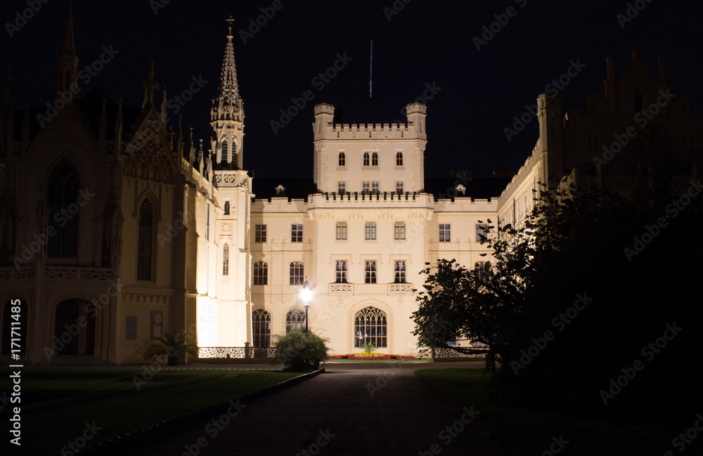 Castle Lednice at night