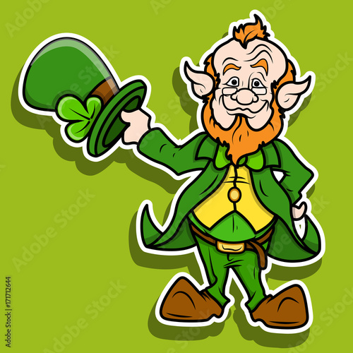 Happy Old Leprechaun Character Sticker Vector