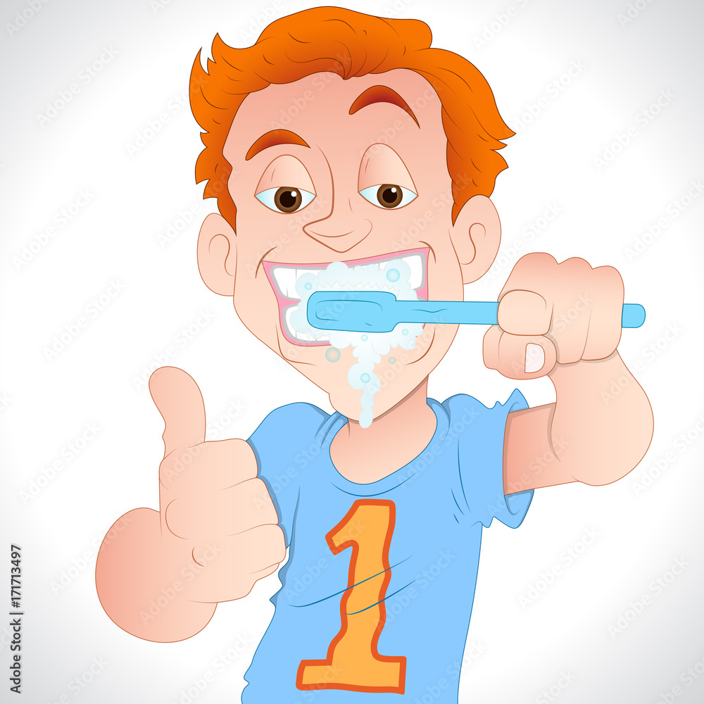 Boy Brushing Teeth clip-art vector illustration