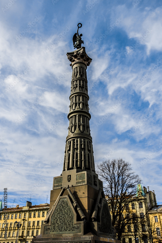 Column of Glory in front of Holy Trinity Cathedral. Russo-Turkish War memorial column.