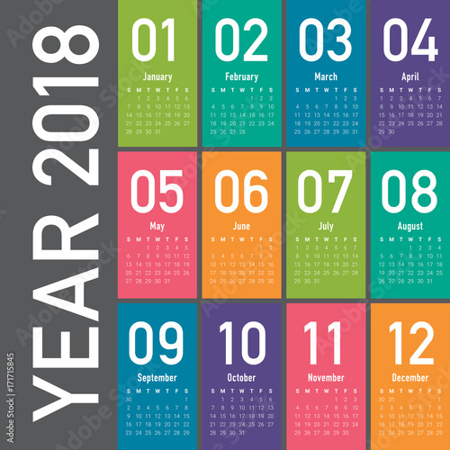 Year 2018 calendar vector design template