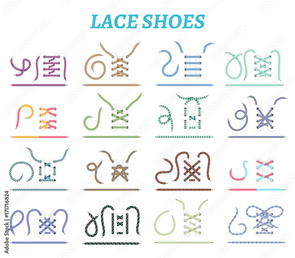 Shoe Lacing Methods Icons Set Shoe Lacing Methods Icons Set
