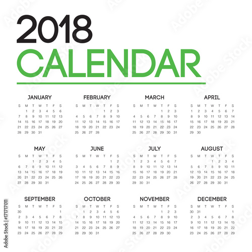 Year 2018 calendar vector design template