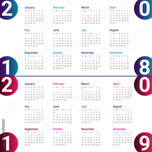 Year 2018 2019 calendar vector