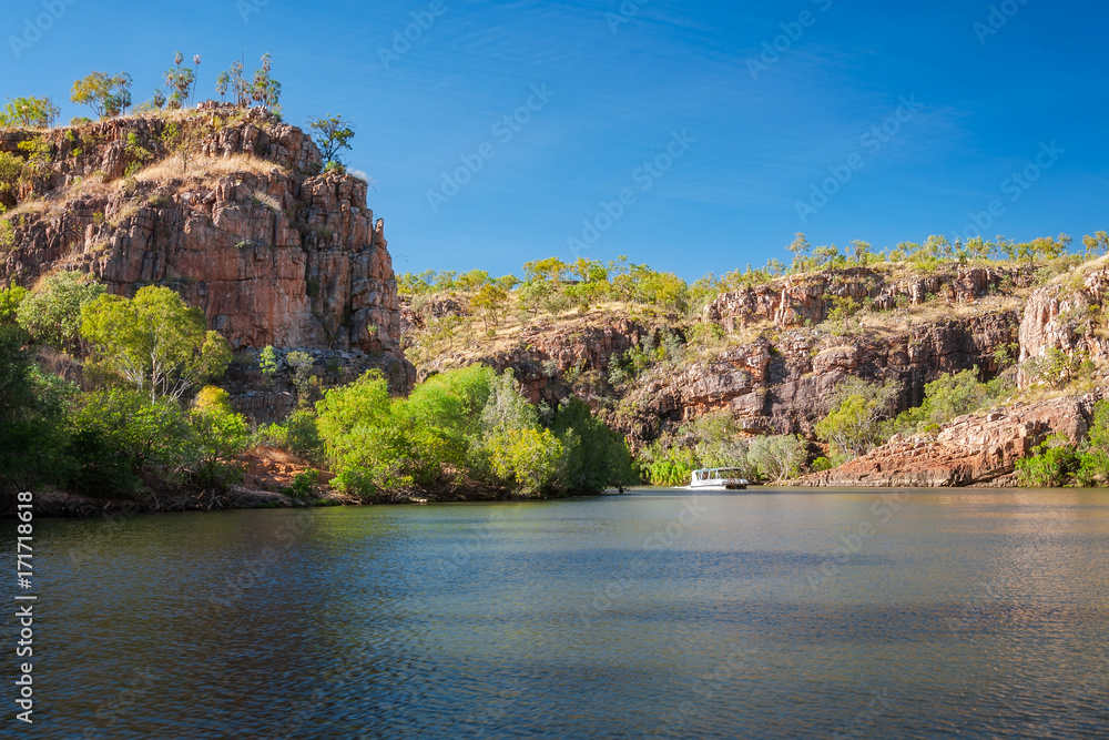 A small river boat at Katherine Gorge, Northern Territory, Australia