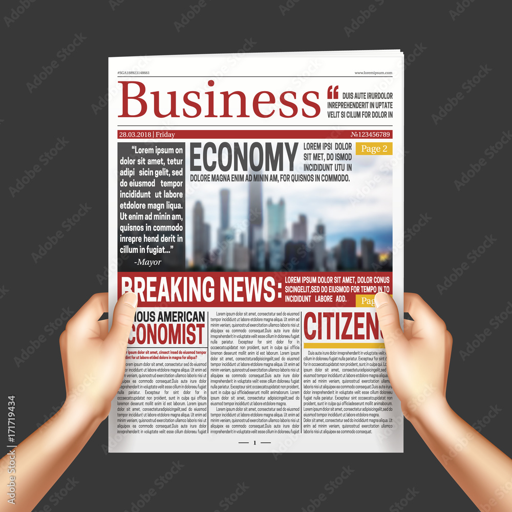 Fotografie Newspaper In Hands Realistic Templatte