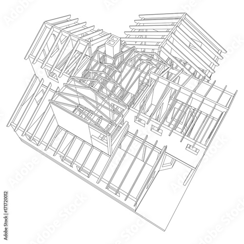 House drawing in vector. The contours of the house. Vector created of 3d.