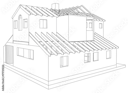 House drawing in vector. The contours of the house. Vector created of 3d.