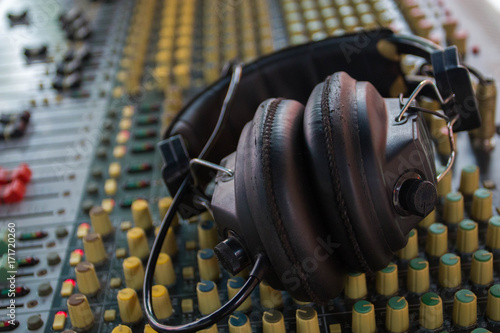 Analogue sound mixer, closeup view