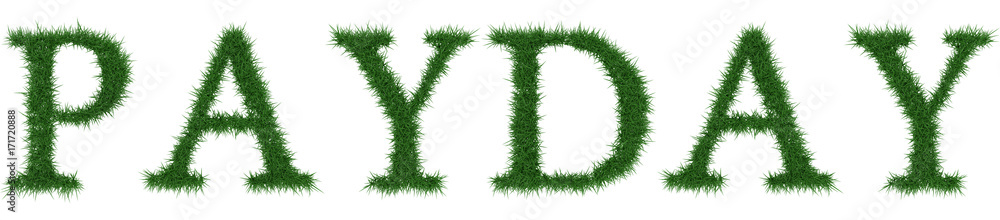 Payday - 3D rendering fresh Grass letters isolated on whhite background. Payday - 3D rendering fresh Grass letters isolated on whhite background.