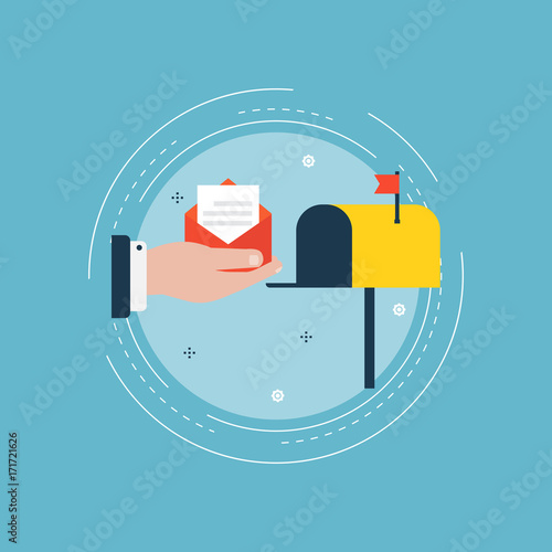 Online marketing, e-mail advertising, newsletter promotion, mailbox, inbox, subscriptions flat vector illustration design. Contact us design for web banners and apps