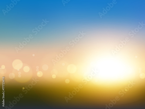 Blur landscape & shining sun background. Abstract design. Vector illustration