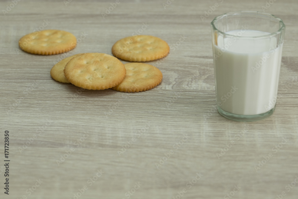 MILK GLASS AND CRACKERS
A glass of milk with pile of crackers on the wood top table. MILK GLASS AND CRACKERS
A glass of milk with pile of crackers on the wood top table.