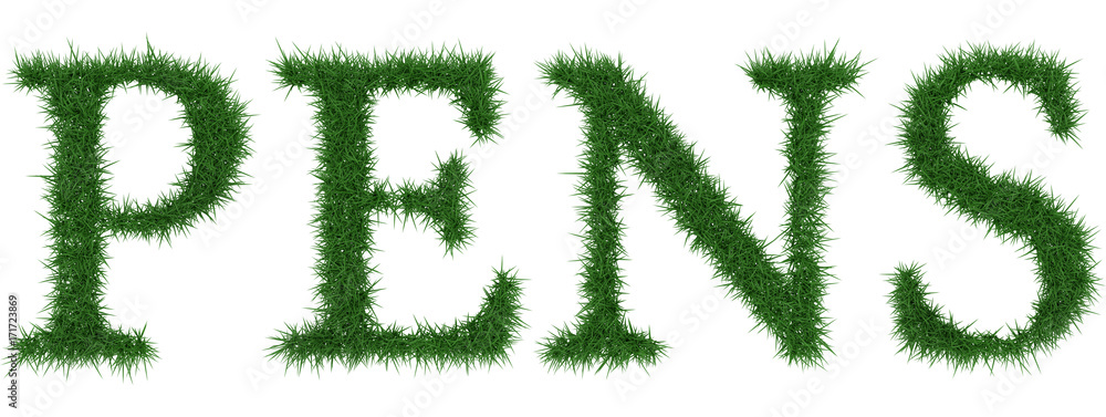 Pens - 3D rendering fresh Grass letters isolated on whhite background. Pens - 3D rendering fresh Grass letters isolated on whhite background.