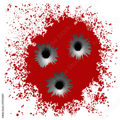 Bullet Holes on Red Blood Splatter Background