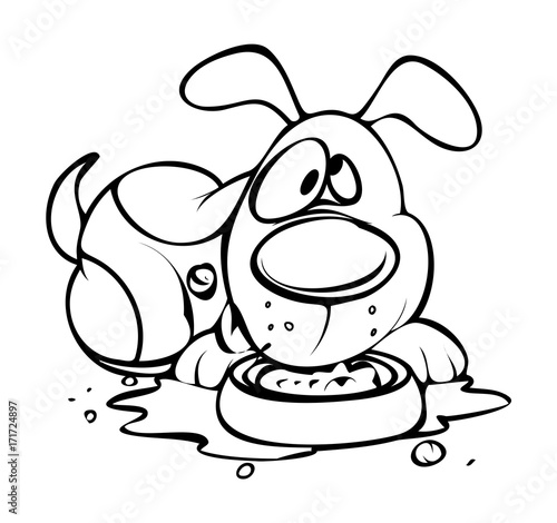 Drawing Art of Cute Puppy Eating