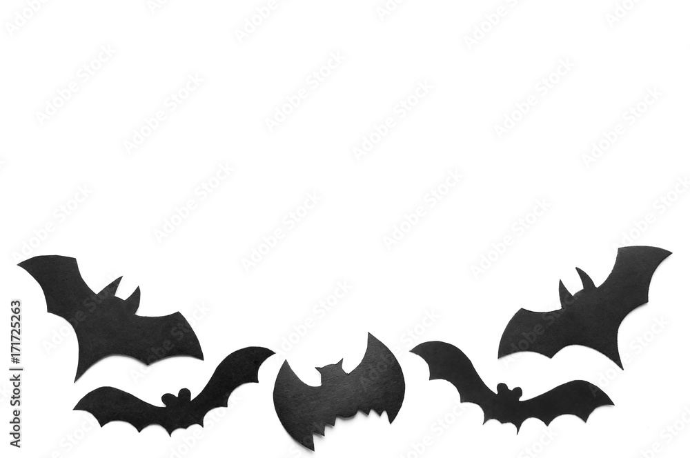 Halloween background, black bats on white background,hand made fall decor. Halloween background, black bats on white background,hand made fall decor.