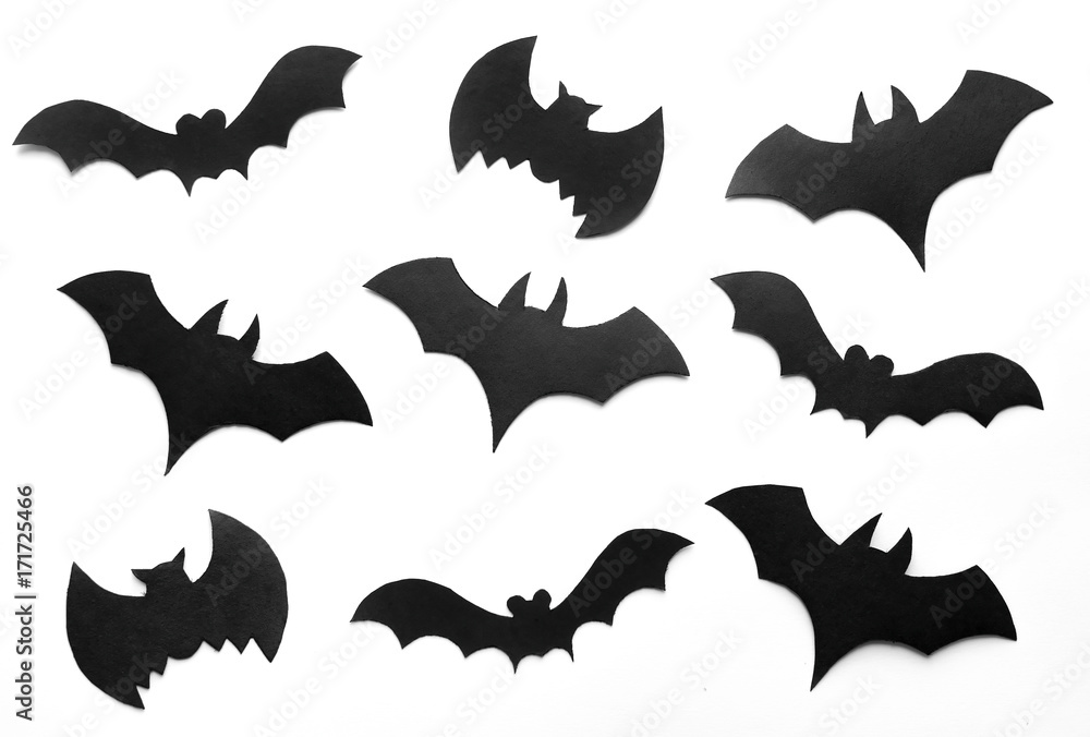 Halloween background, black bats on white background,hand made fall decor. Halloween background, black bats on white background,hand made fall decor.