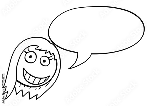 Cartoon Illustration of Female Woman Head with Empty Speech Bubble