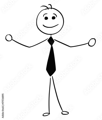 Cartoon Illustration of Business Man with Arms Open to Welcome