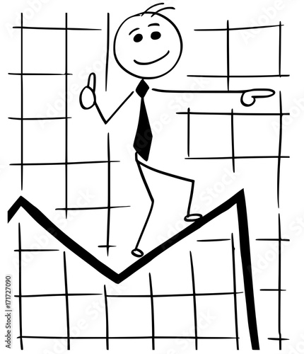 Cartoon Illustration of Business Man Walking on Graph