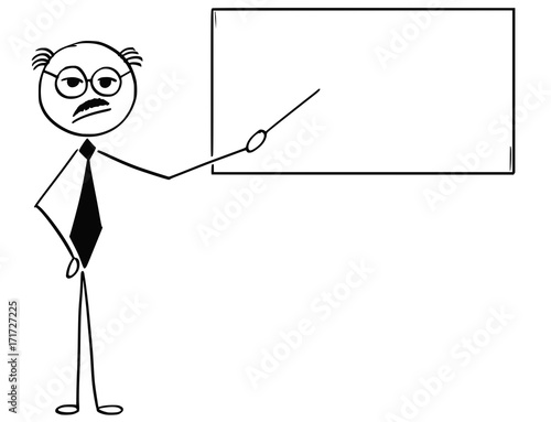 Cartoon Illustration of Old Business Man or Teacher or Professor Pointing at Empty Sign