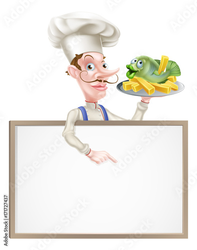 Chef Holding Fish and Chips...