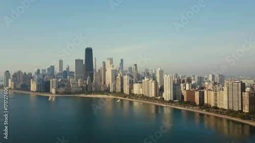 Wallpaper Mural Aerial view of panorama of the city on the shore. Chicago, America on the coast of the Michigan lake on the dawn. Torontodigital.ca