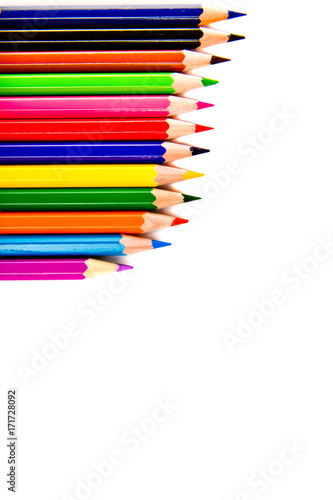 Multicolored pencils isolated on white background.