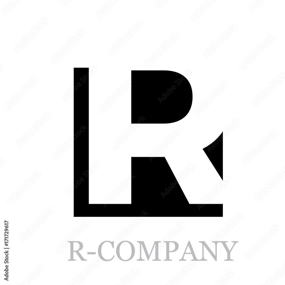 Vector geometric initial letter R on black square background Vector geometric initial letter R on black square background