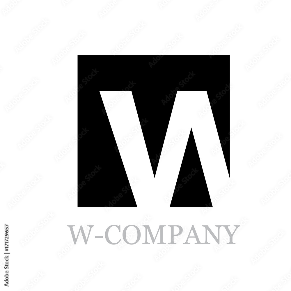 Fototapeta premium Vector geometric initial letter W on black square background