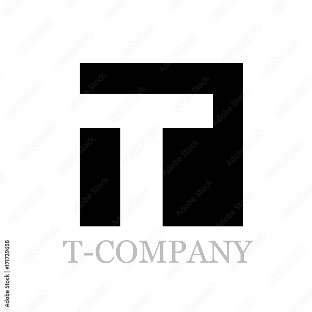 Fototapeta premium Vector geometric initial letter T on black square background