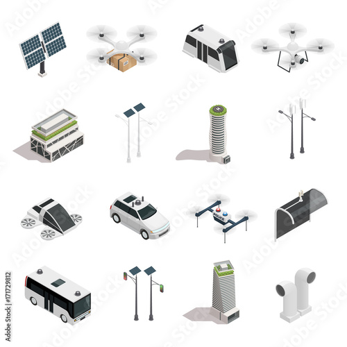 Smart City Technology Isometric Icons Set 