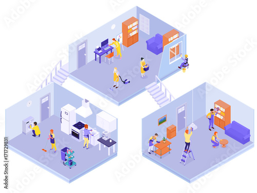 Interior House Cleaning Isometric Composition 