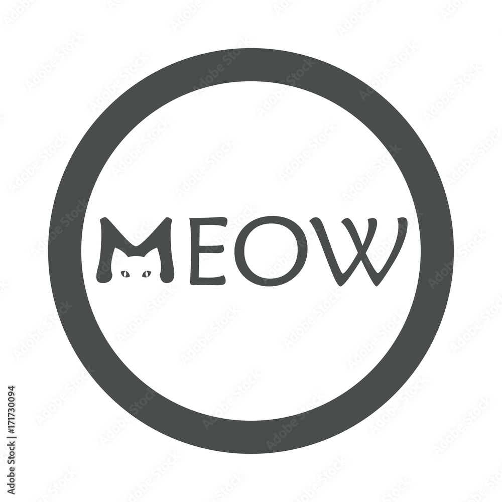 Icono plano MEOW con cabeza gato en M en circulo color gris Icono plano MEOW con cabeza gato en M en circulo color gris