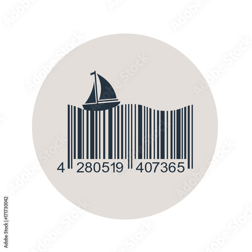 Icono plano codigo de barras velero en circulo gris