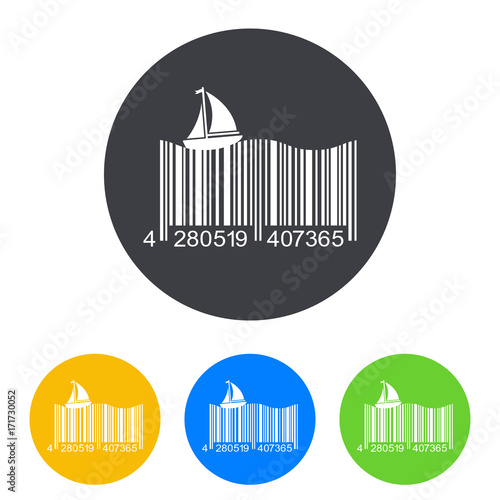 Icono plano codigo de barras velero en circulo varios colores