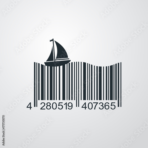 Icono plano codigo de barras velero en fondo degradado