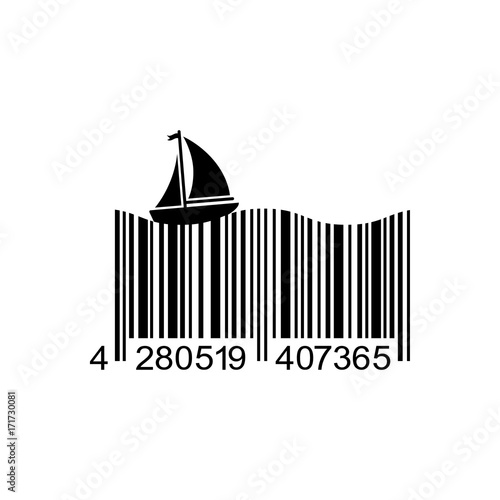 Icono plano codigo de barras velero negro en fondo blanco