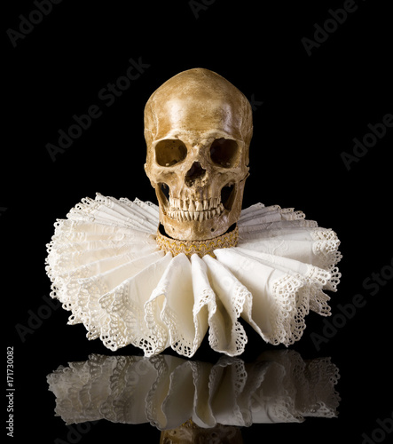 Billede på lærred Death skull in elisabethan ruff collar