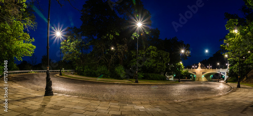 Historic viaduct on the Karowa street at night in Warsaw, Poland photo