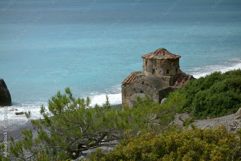 Agios Pavlos beach with Saint Paul church, Crete, Greece