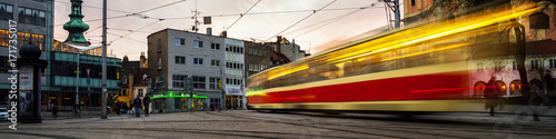 Obraz na plátně Blurred tram in the center of Bratislava, Slovakia