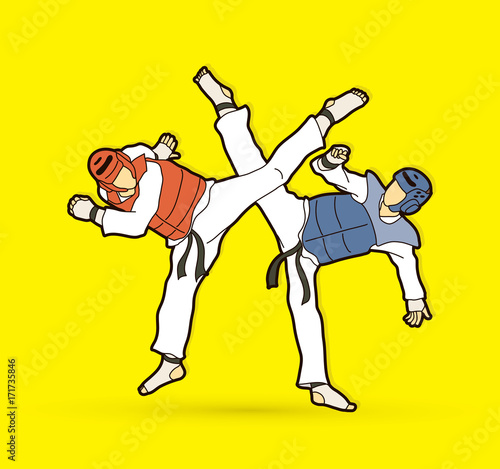 Taekwondo fighting graphic vector.