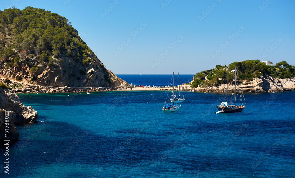 Sailboats at Puerto de San Miguel of Ibiza. Spain