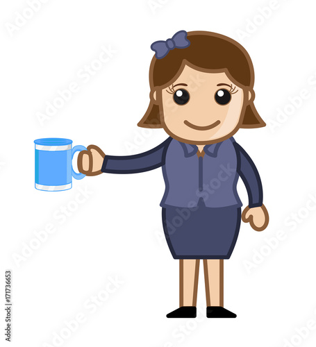 Young Business Lady Showing a Coffee Mug